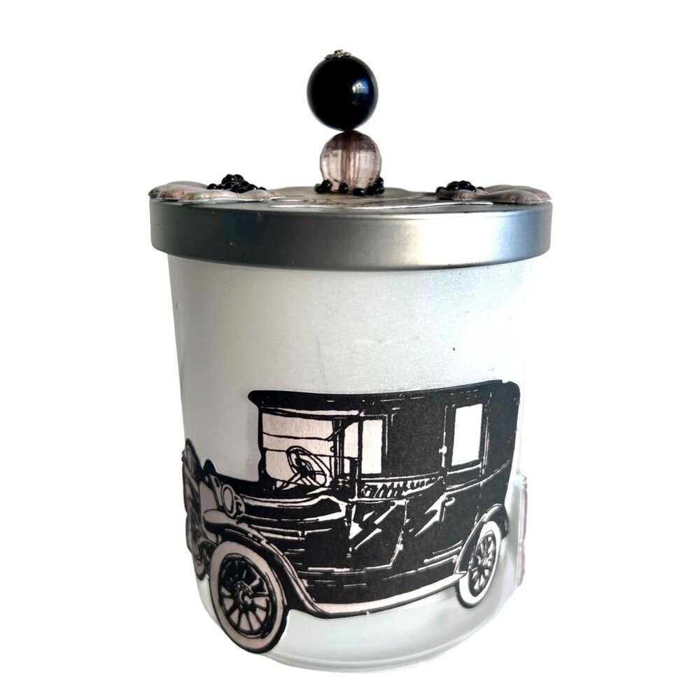 Antique Car Hot Air Balloon Upcycled Assemblage Art Upcycled Candle Holder Glass